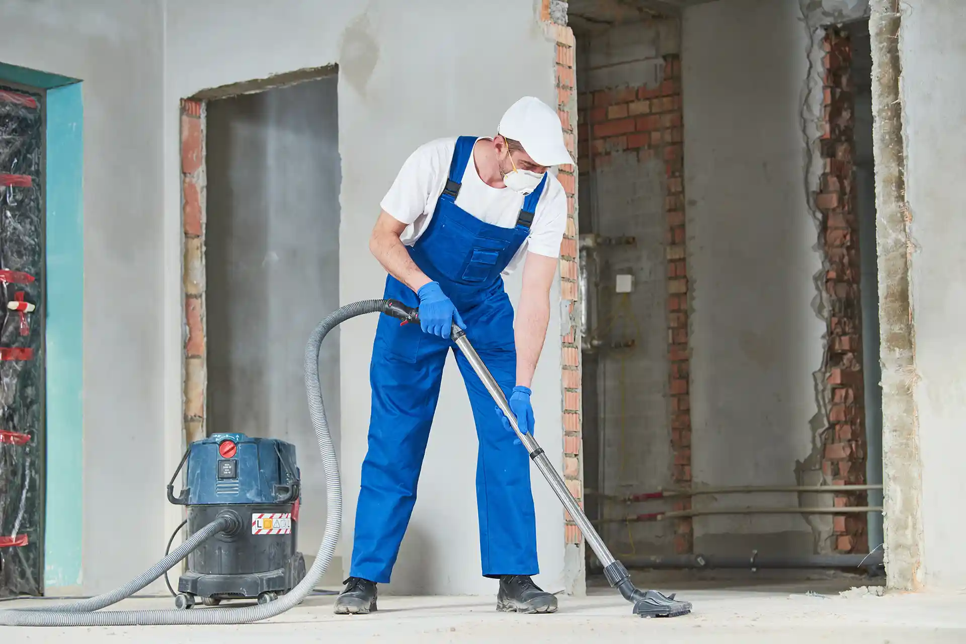 Cleaning a property post-construction.